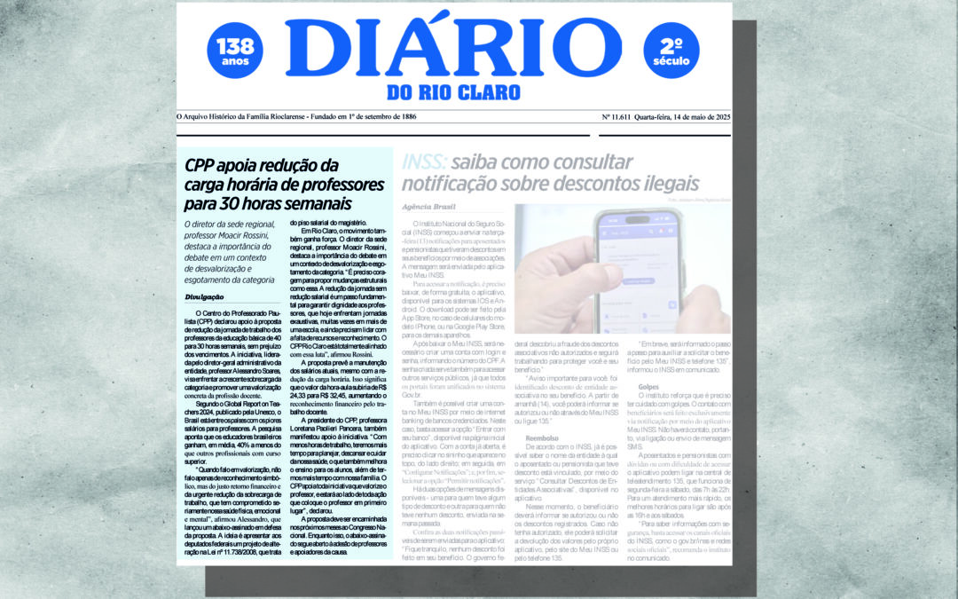 Campanha de Valorização do Professor é destaque no Diário do Rio Claro