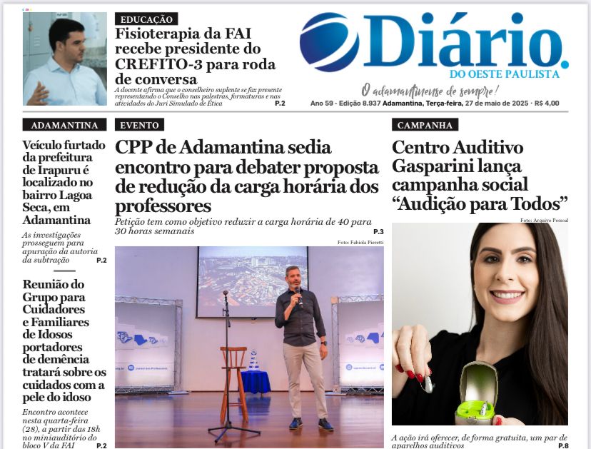 Evento do CPP Adamantina para debater redução da carga horária dos professores é capa no Diário do Oeste Paulista