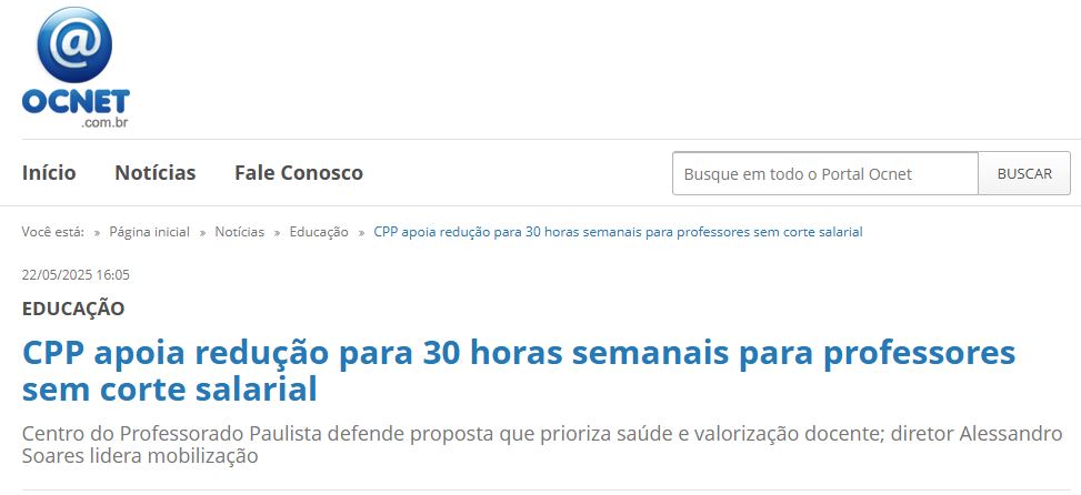Mobilização do CPP pela redução da jornada de trabalho dos professores é destaque no portal OCNET