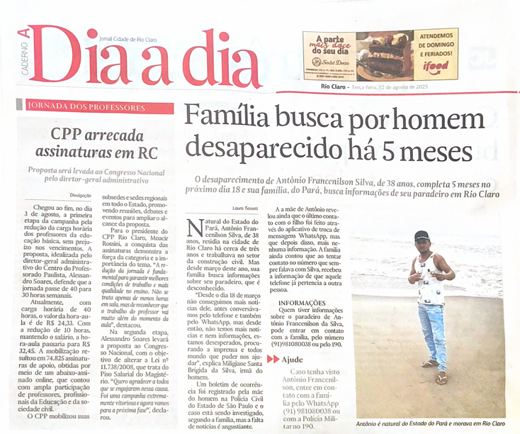 Proposta de redução da jornada dos professores ganha matéria no Jornal Cidade de Rio Claro