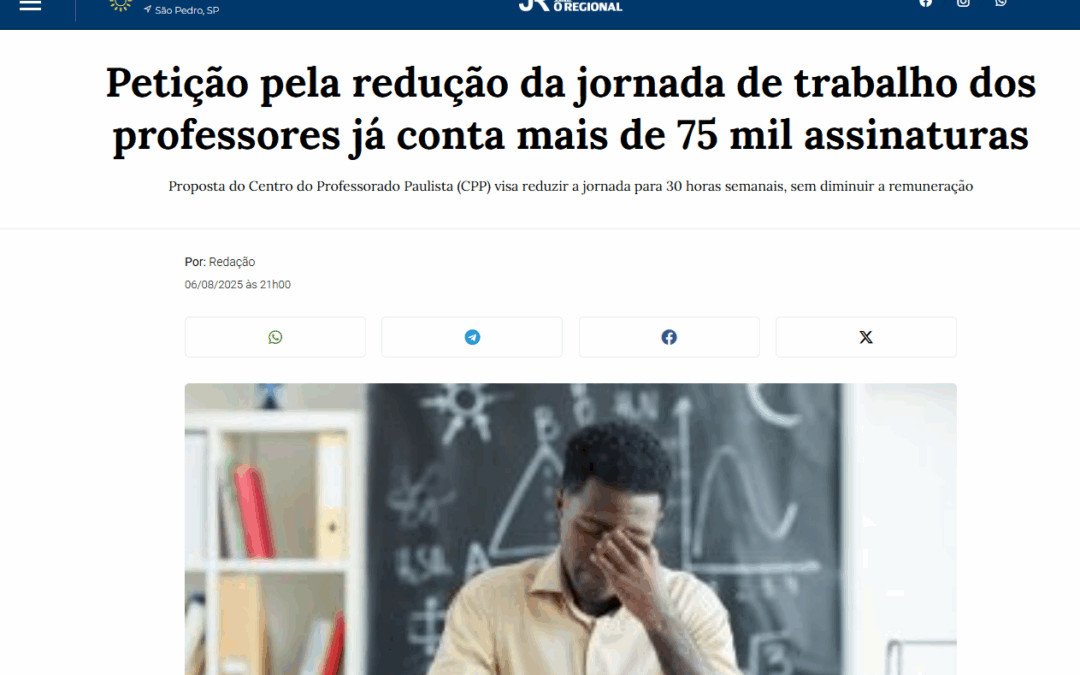 Jornal O Regional destaca número de apoiadores da campanha de redução da carga horária dos professores