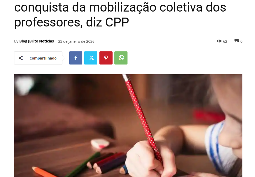 Site JBrito Notícias destaca declaração do diretor do CPP sobre reajuste do magistério